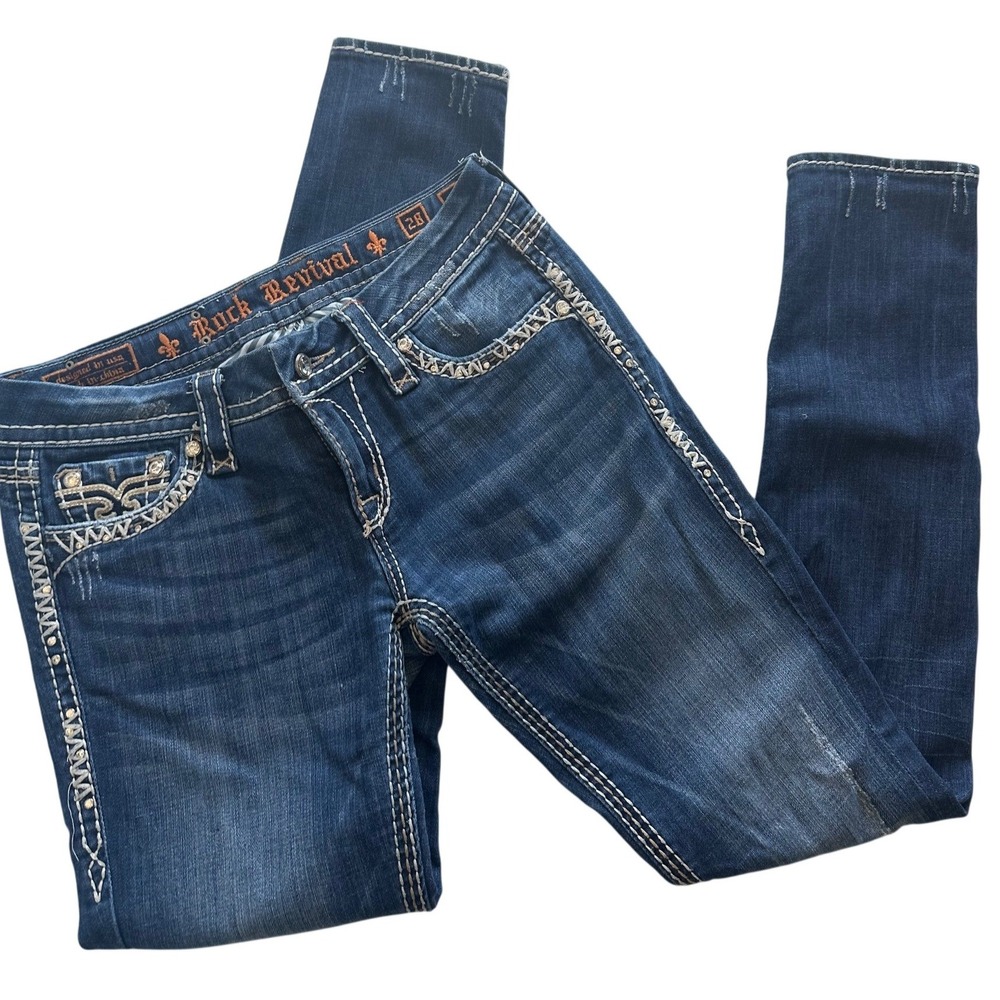 Rock Revival Kai Skinny Jeans Women's 28 Dark Wash Rhinestone Buckle Exclusive